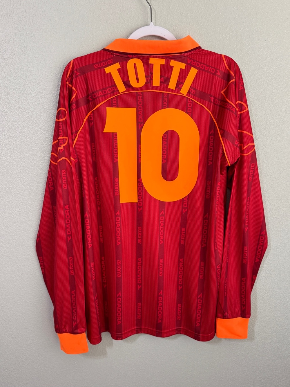 Diadora Roma 1999/2000 Totti home Soccer red long sleeve soccer Jersey